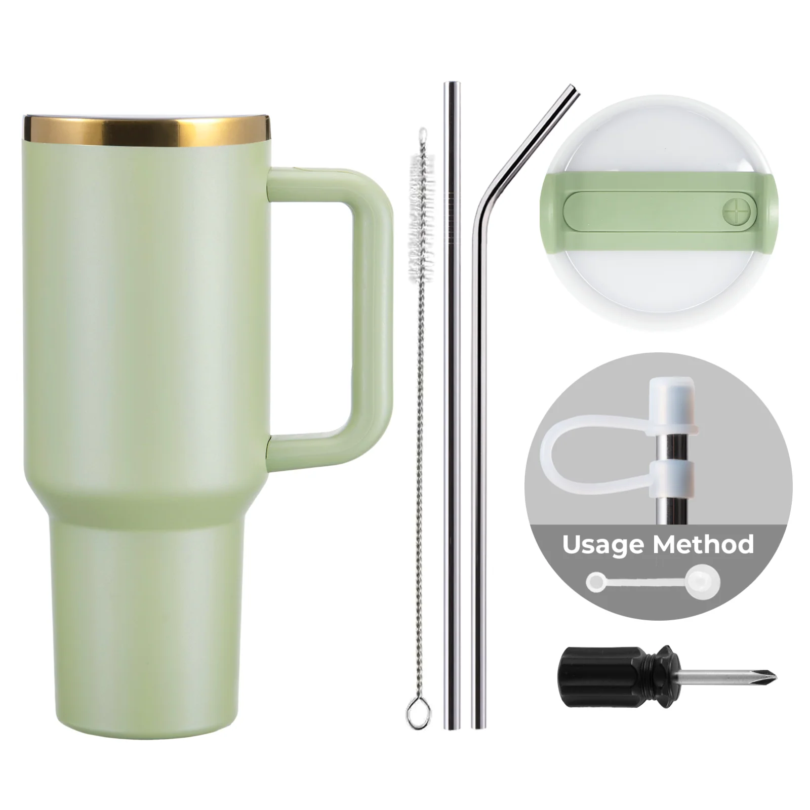 Armeegrün zu Gold Edelstahlbecher mit abnehmbarem Griff (40oz) - Image 3