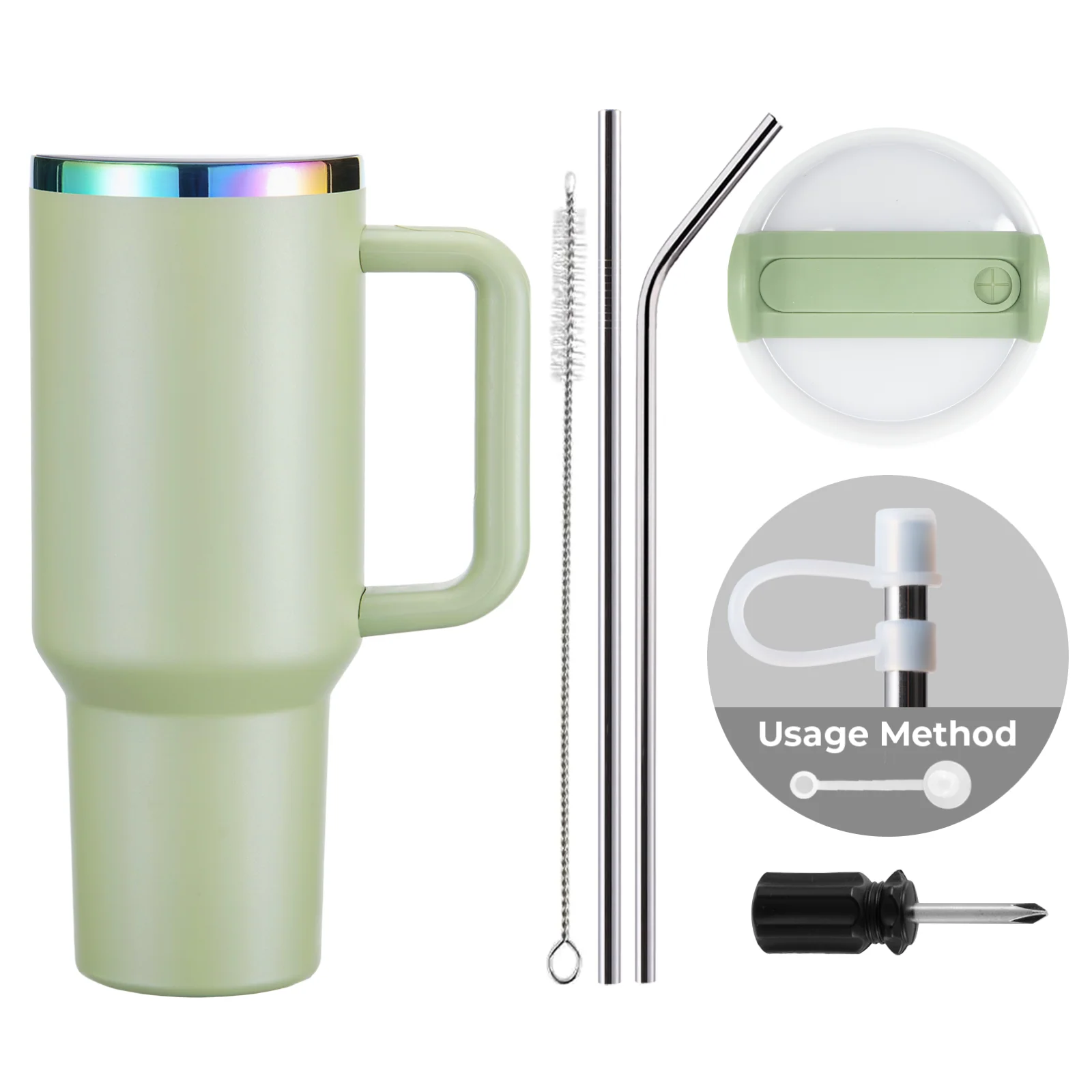 Armeegrüner bis Irideszierender Edelstahl-Becher mit Abnehmbarem Griff (40oz) - Image 3