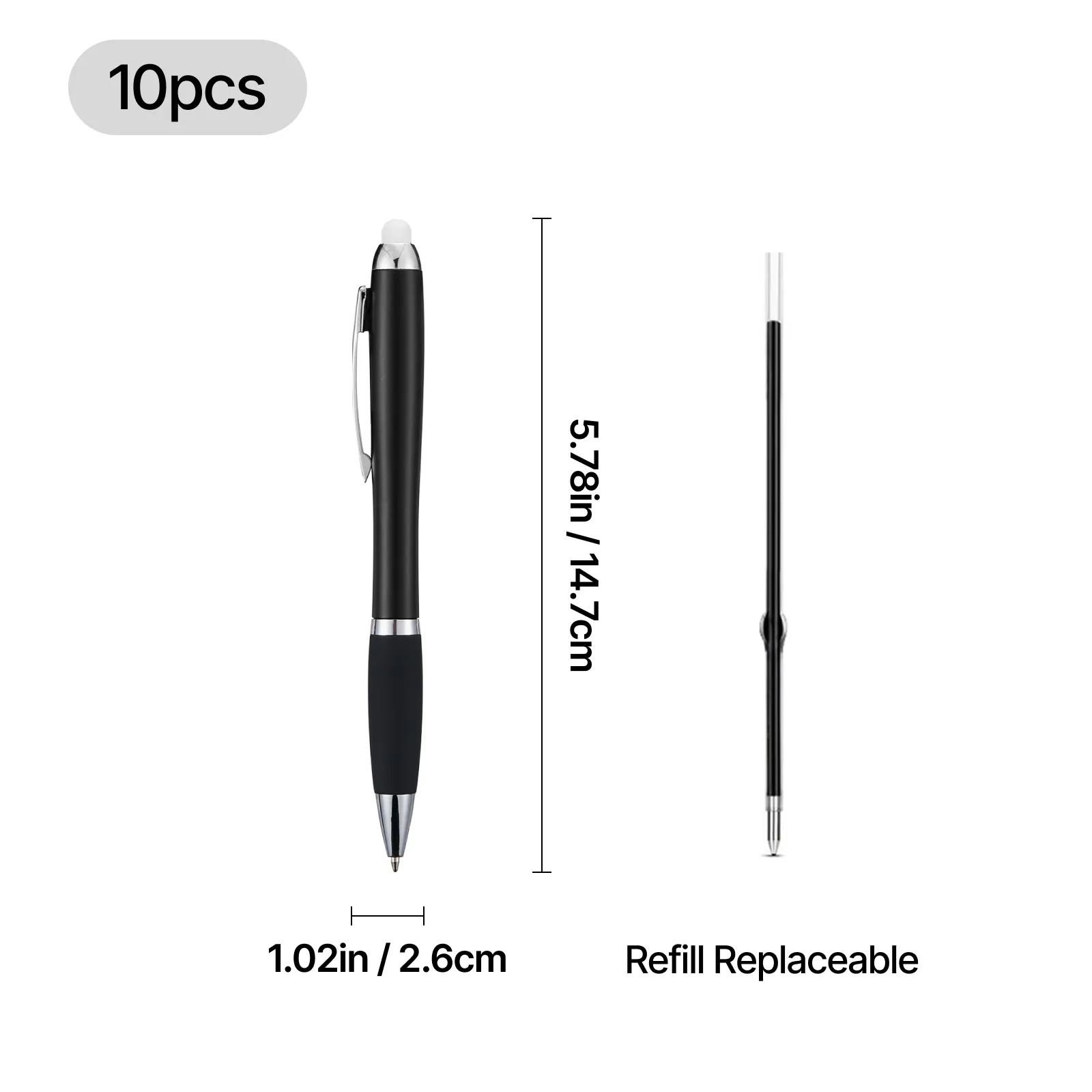 Schwarze Stylus-Kugelschreiber mit mehrfarbigen LED-Lichtern (10 Stück) - Image 3