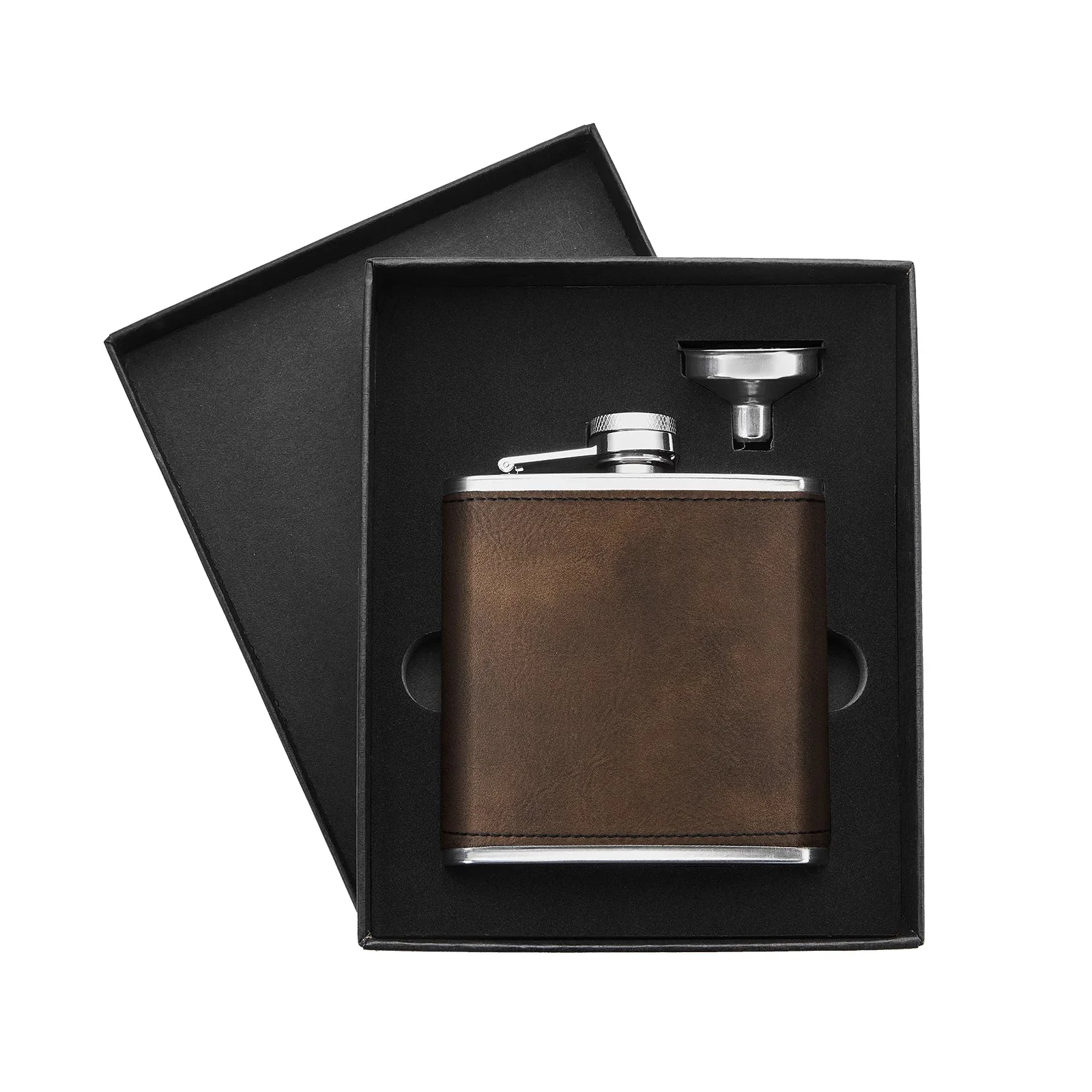Braun-zu-Gold laserbares PU-Edelstahl-Taschenflasche (6 oz)