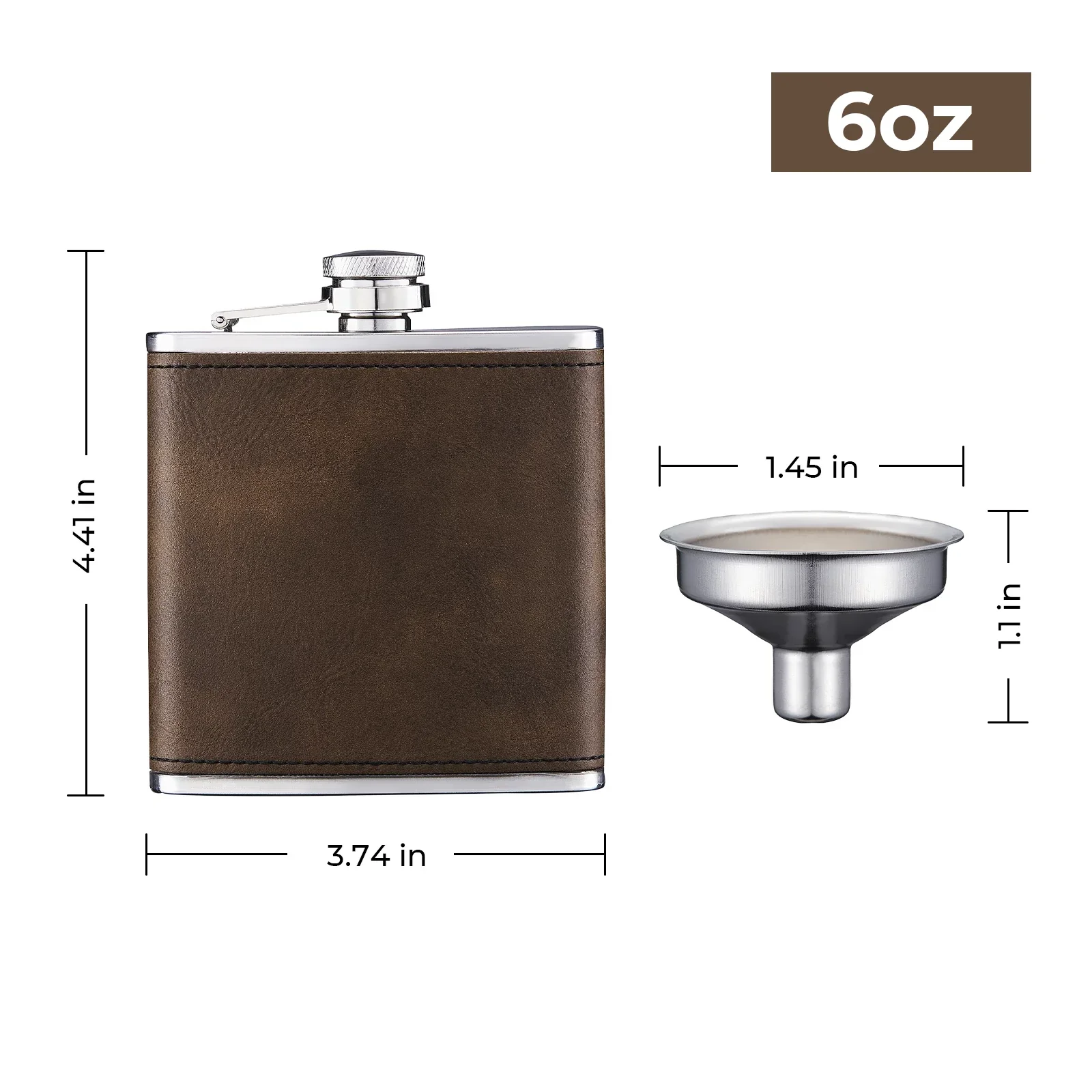 Braun-zu-Gold laserbares PU-Edelstahl-Taschenflasche (6 oz) - Image 3