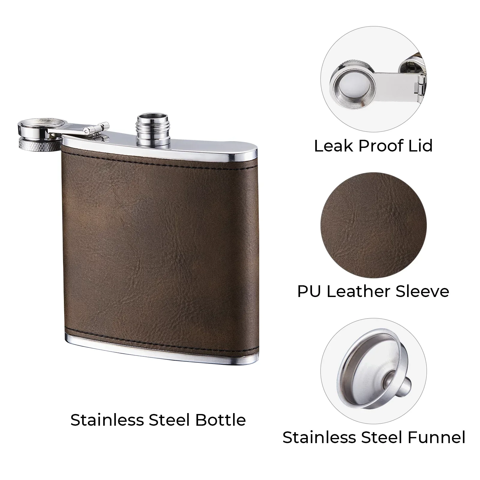 Braun-zu-Gold laserbares PU-Edelstahl-Taschenflasche (6 oz) - Image 4