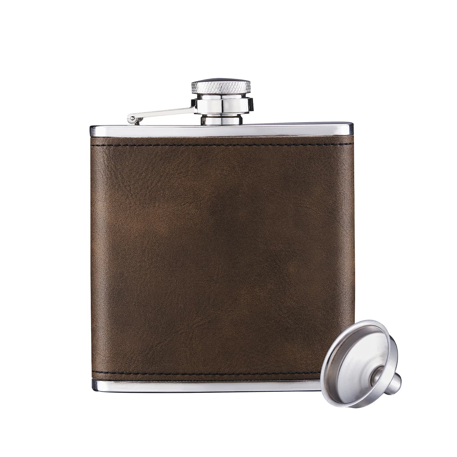 Braun-zu-Gold laserbares PU-Edelstahl-Taschenflasche (6 oz) - Image 5