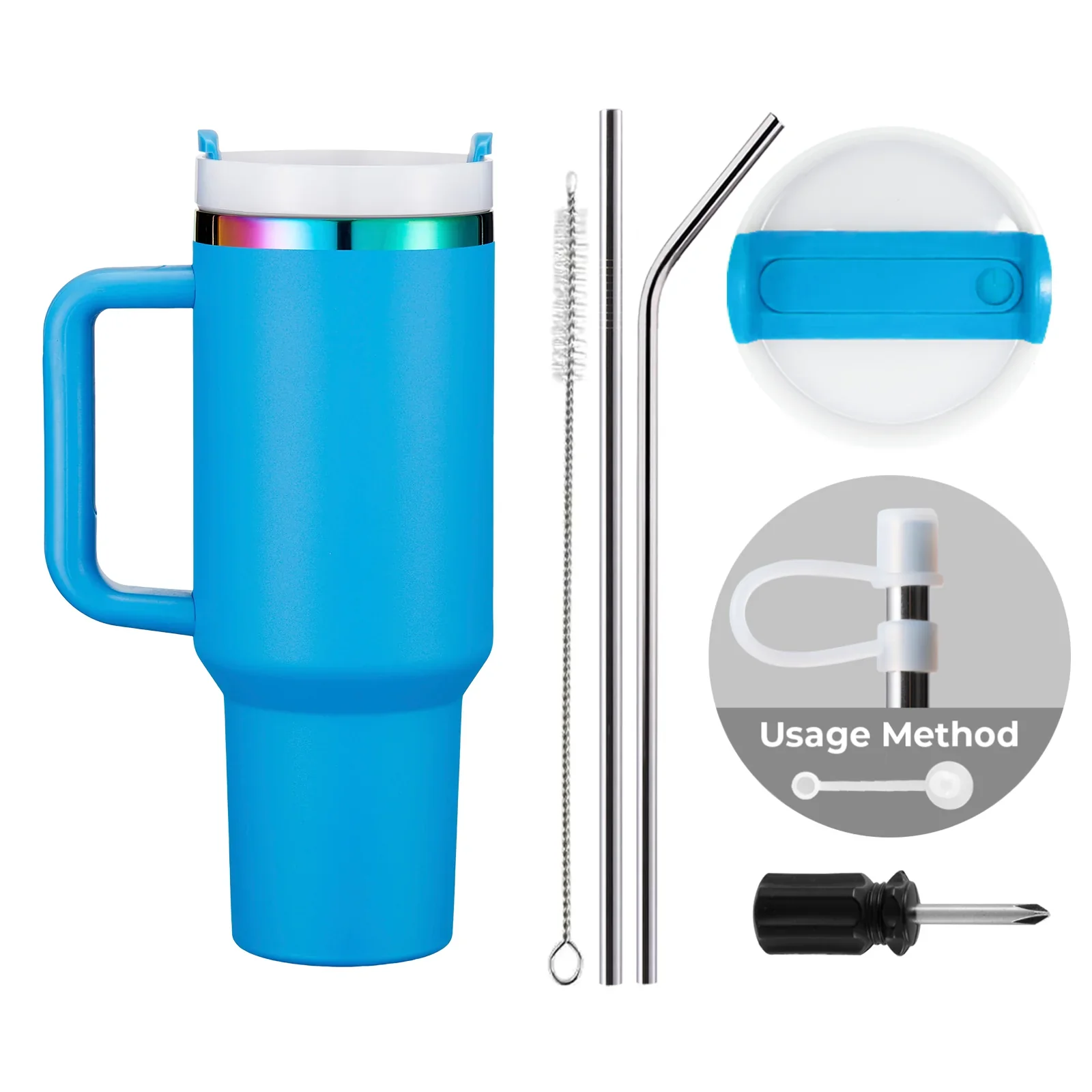 Tiefblau bis irisierender Edelstahl-Tumbler mit abnehmbarem Griff (40 oz) - Image 3