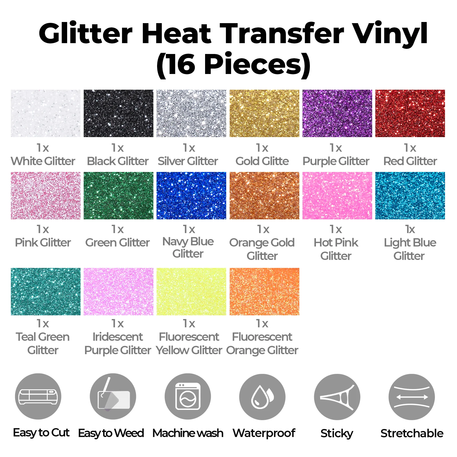 Glitzer-Heat-Transfer-Vinyl (16 Stk.) - Image 3