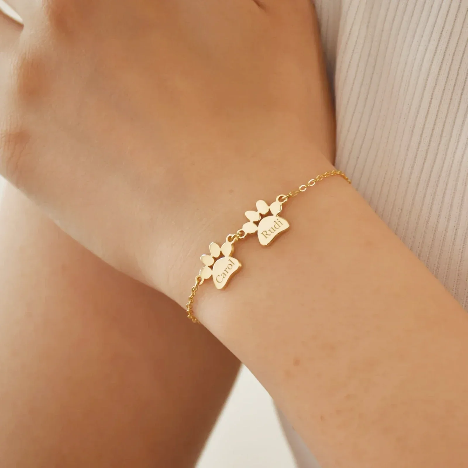 Goldenes Edelstahl-Armband mit Hundepfote (3 Stk.) - Image 4