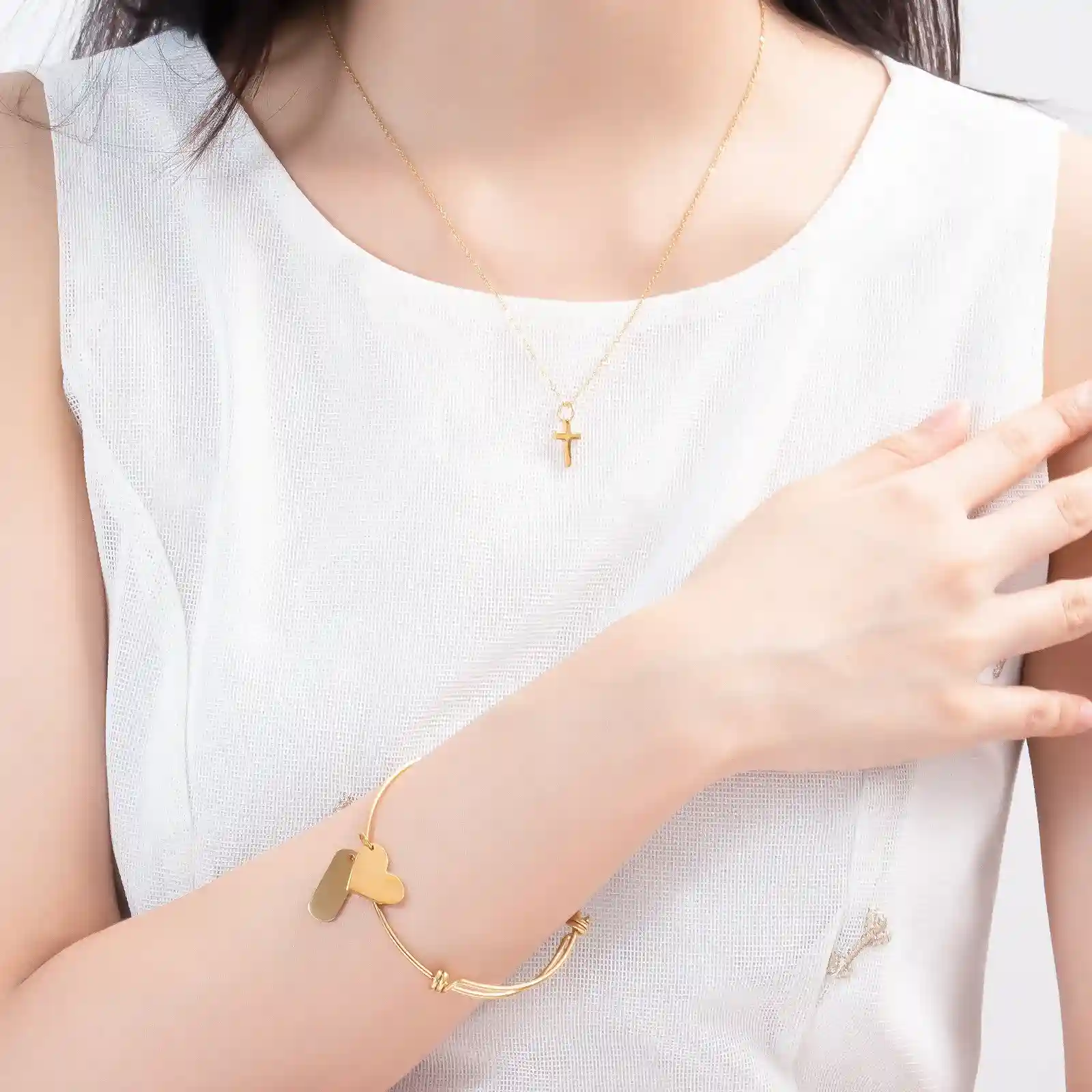 Goldenes Edelstahl-Halsketten- und Armbandanhänger-DIY-Set - Image 2