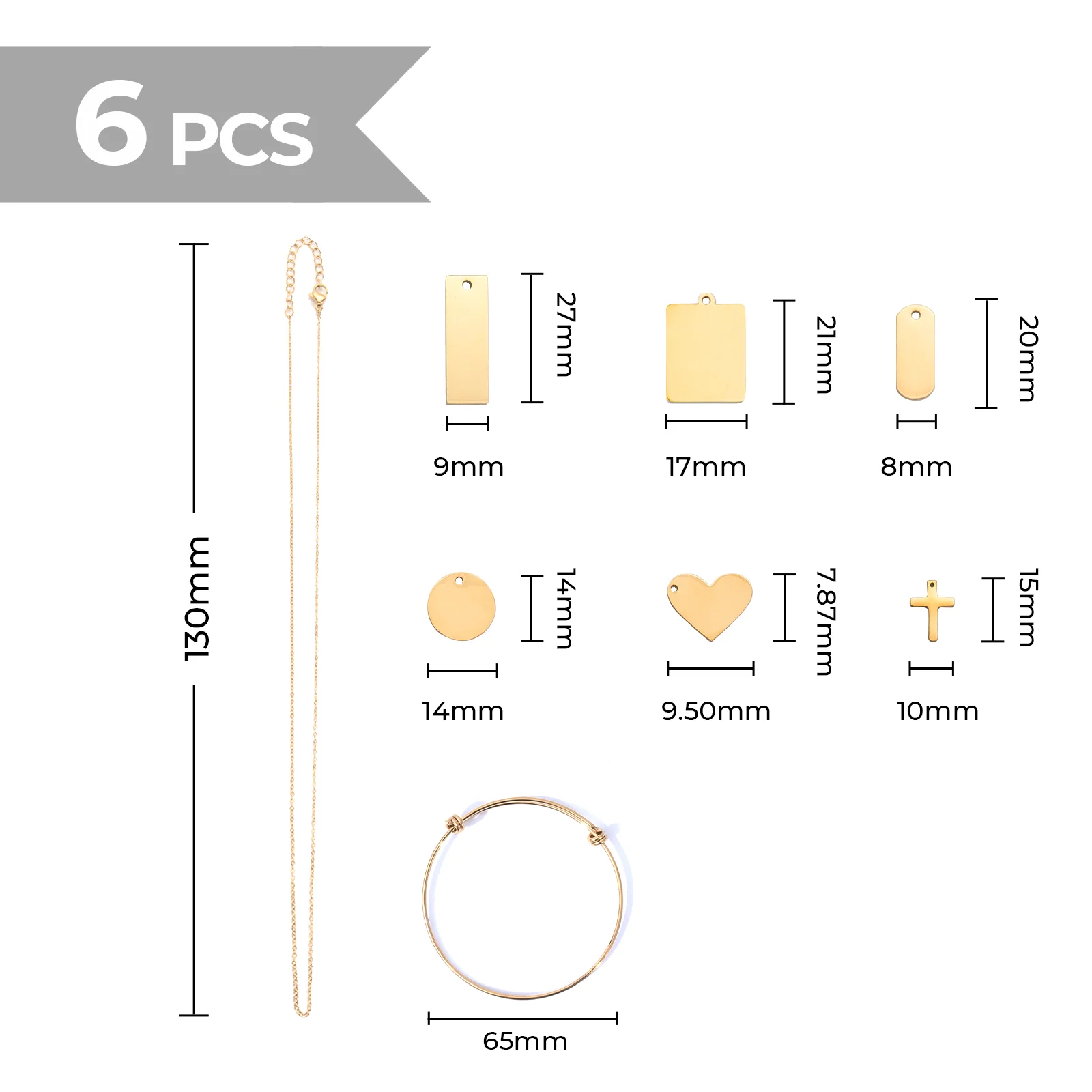 Goldenes Edelstahl-Halsketten- und Armbandanhänger-DIY-Set - Image 3