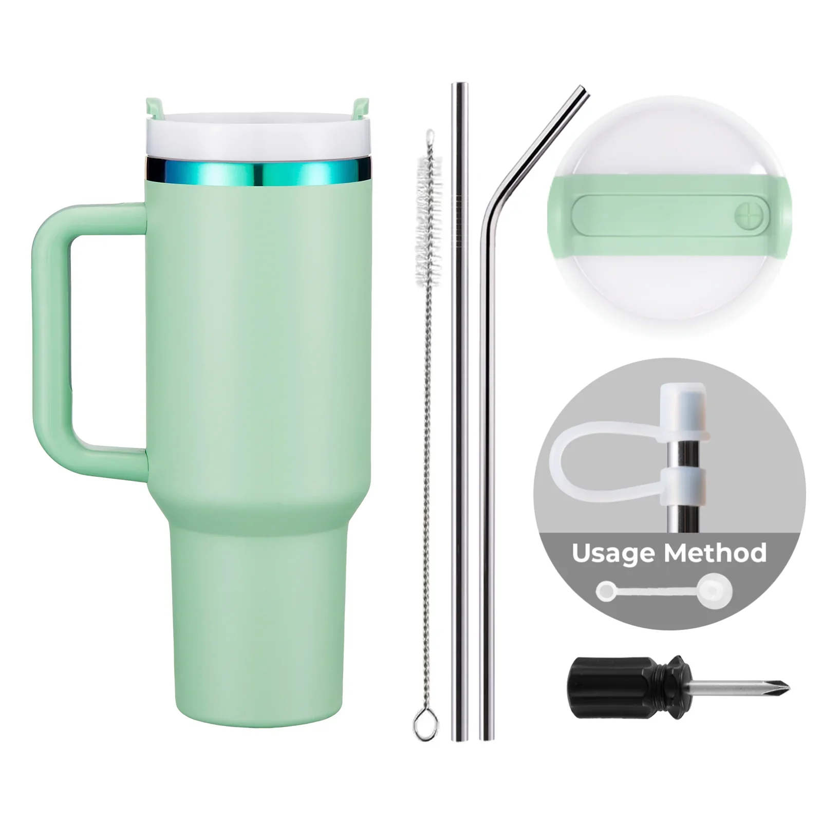 Grüner bis Irideszierender Edelstahl-Becher mit Abnehmbarem Griff (40oz) - Image 3