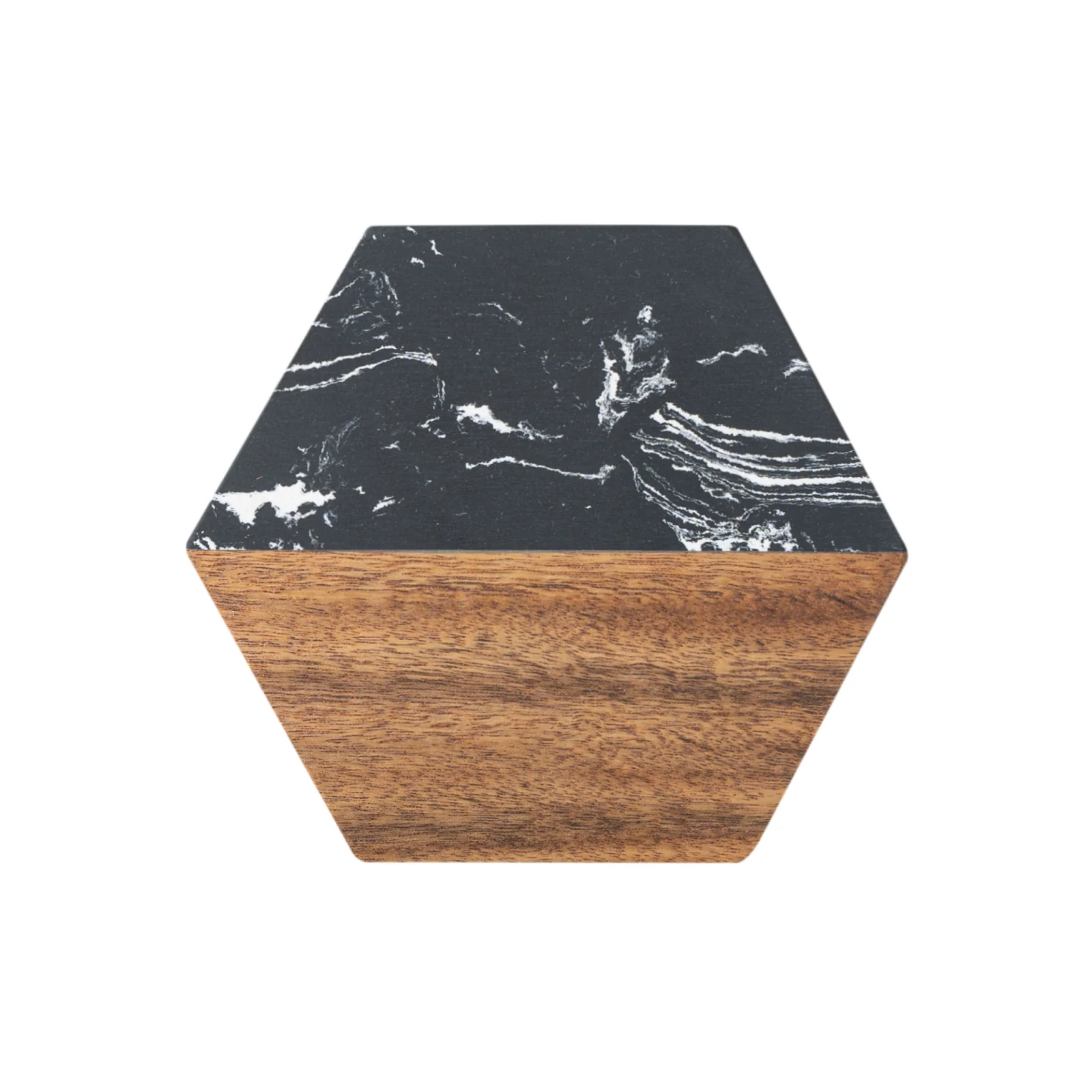 Hexagonale Untersetzer aus schwarzem Marmor und Holz (4 Stück)