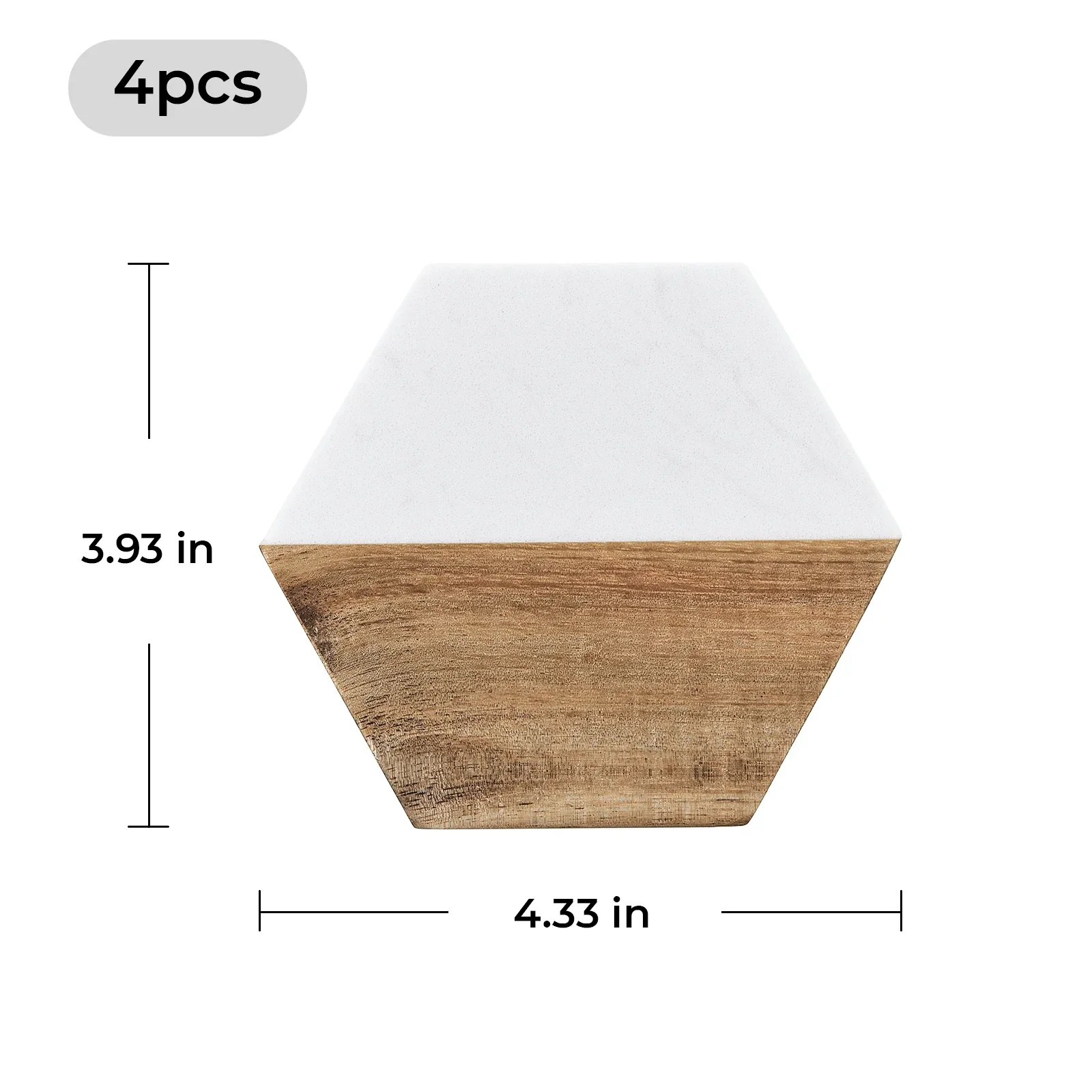 Sechseckige Untersetzer aus weißem Marmor und Holz (4 Stk.) - Image 3