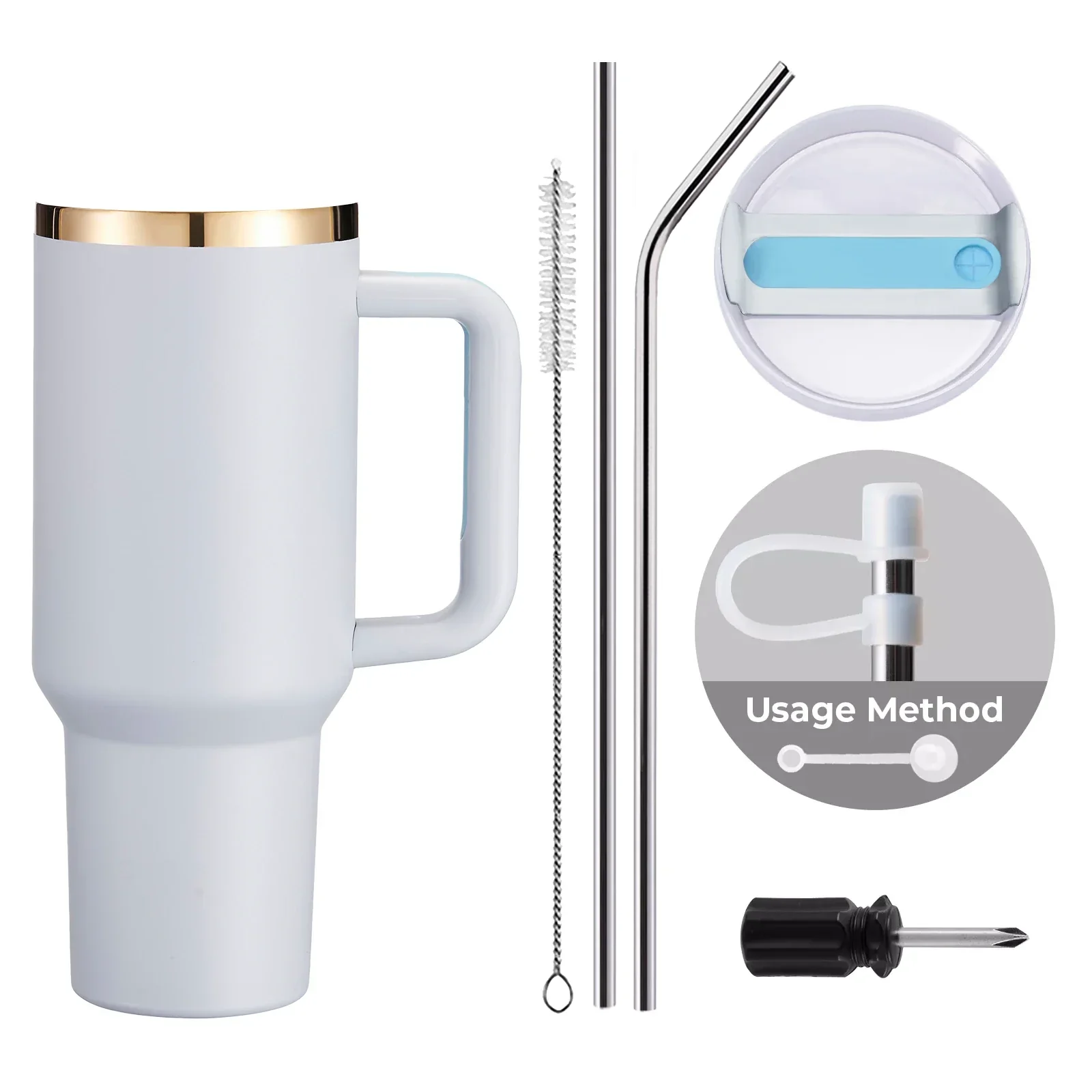 Hellblau-Grau bis Gold Edelstahl-Tumbler mit abnehmbarem Griff (40 oz) - Image 3