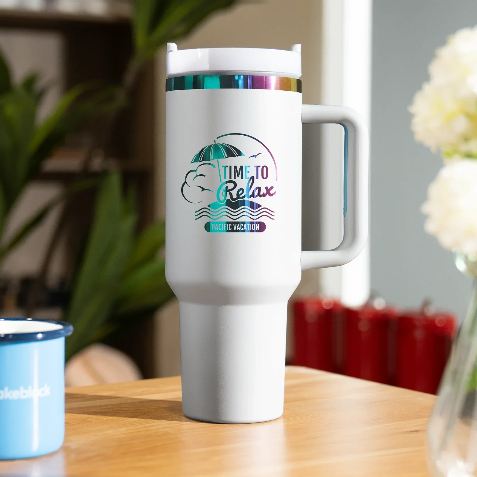 Hellblau-Grau bis Irisierend Edelstahl-Tumbler mit abnehmbarem Griff (40 oz) - Image 2