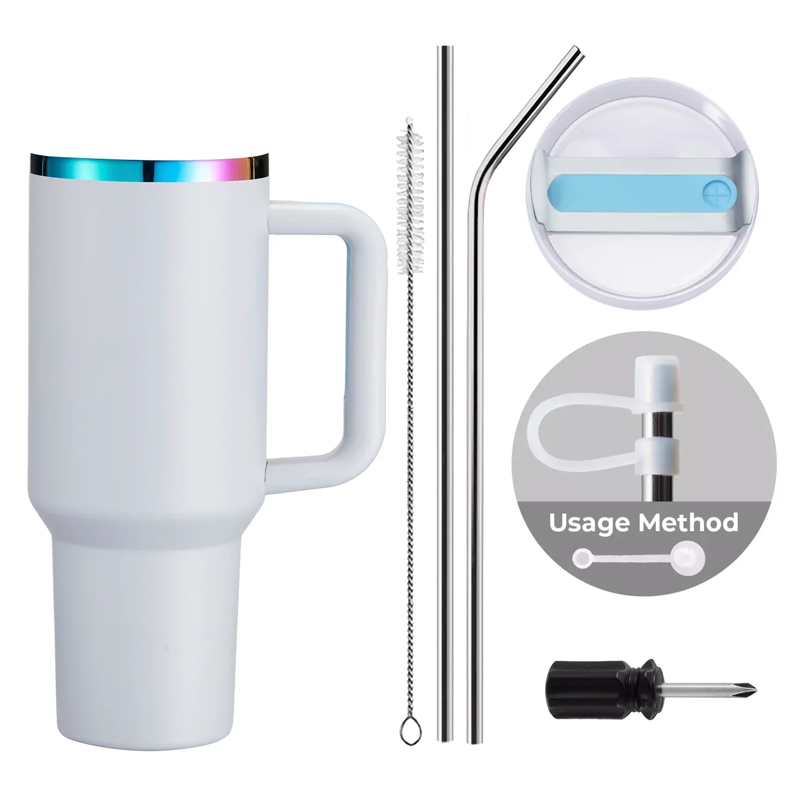 Hellblau-Grau bis Irisierend Edelstahl-Tumbler mit abnehmbarem Griff (40 oz) - Image 3