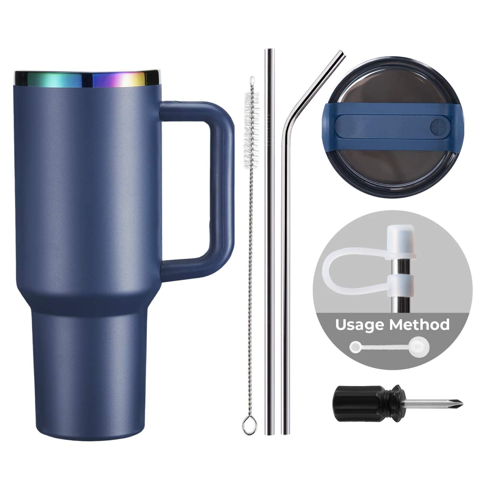 Marineblau bis Irisierend Edelstahl-Tumbler mit abnehmbarem Griff (40 oz) - Image 3