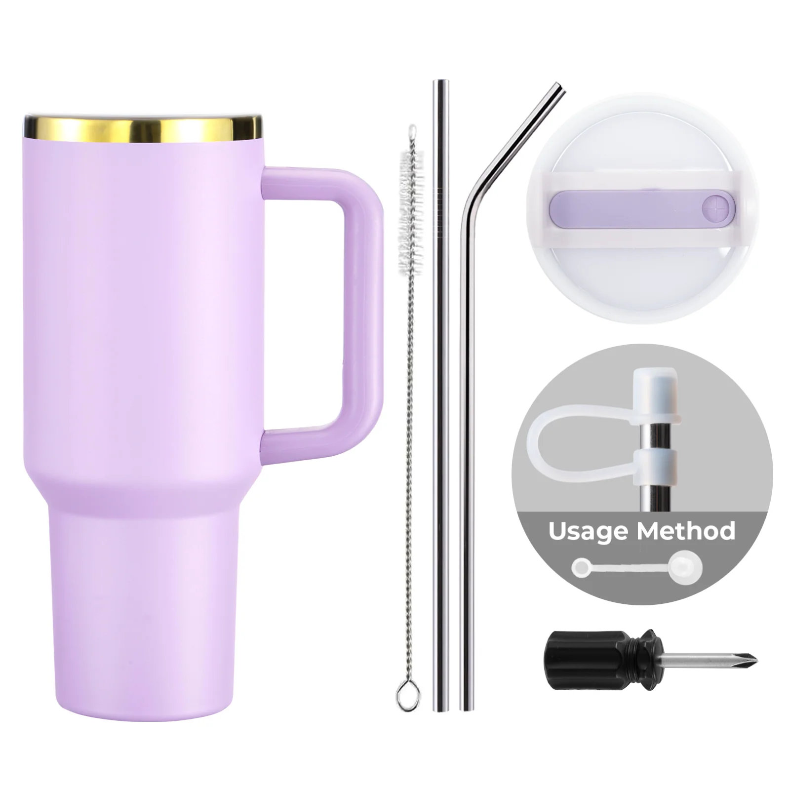 Lila bis Gold Edelstahlbecher mit abnehmbarem Griff (40 oz) - Image 3
