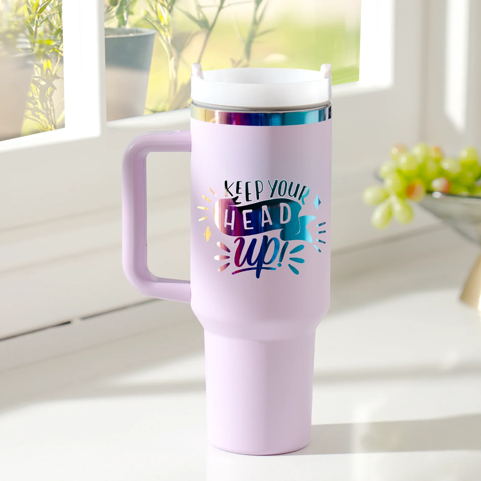 Lila bis Iridescent Edelstahlbecher mit abnehmbarem Griff (40 oz) - Image 2