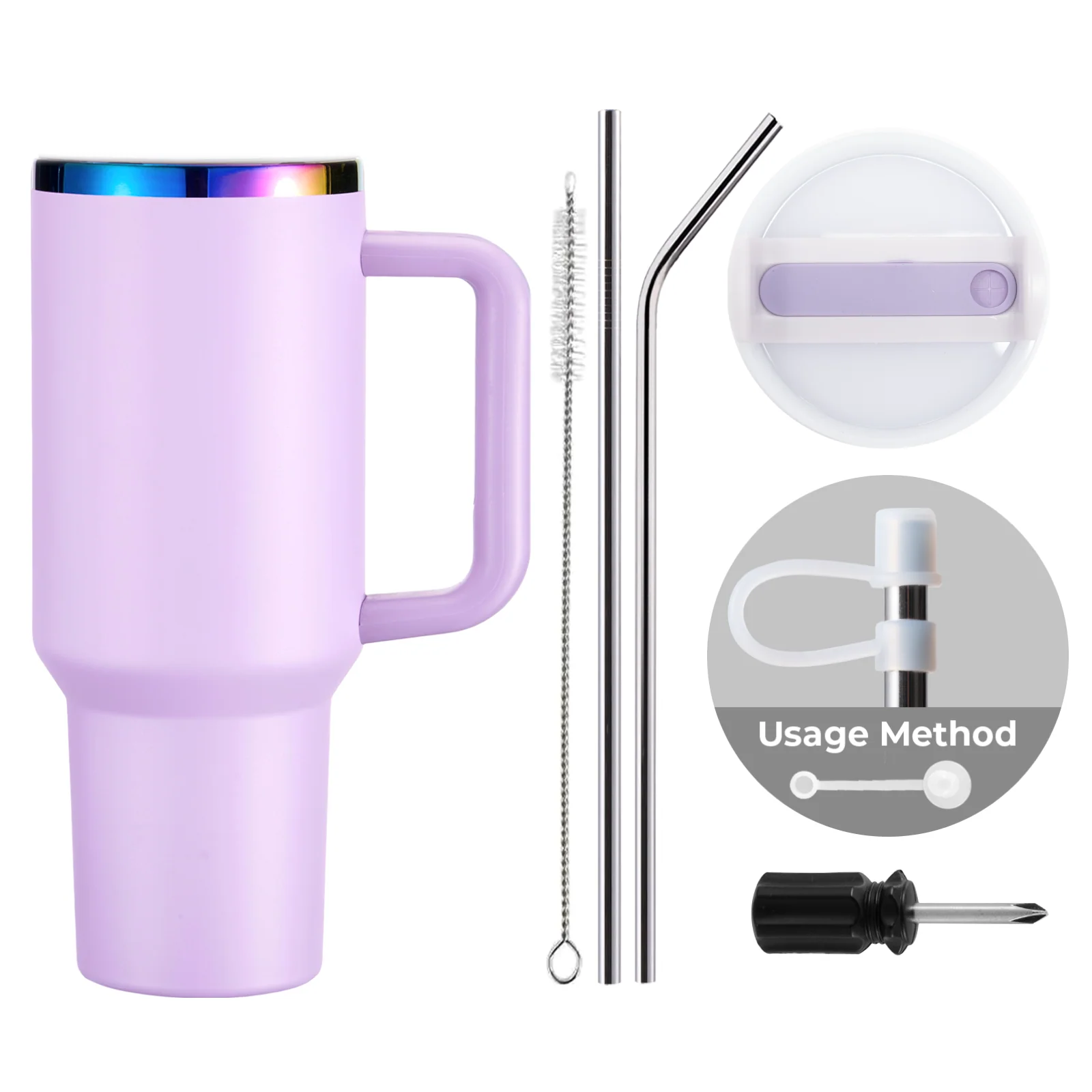 Lila bis Iridescent Edelstahlbecher mit abnehmbarem Griff (40 oz) - Image 3