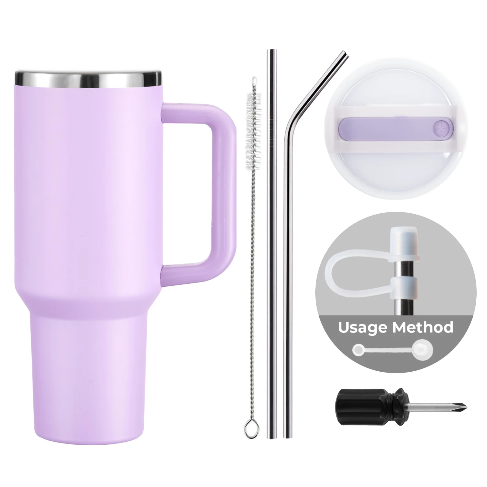 Lila bis Silber Edelstahlbecher mit abnehmbarem Griff (40 oz) - Image 3