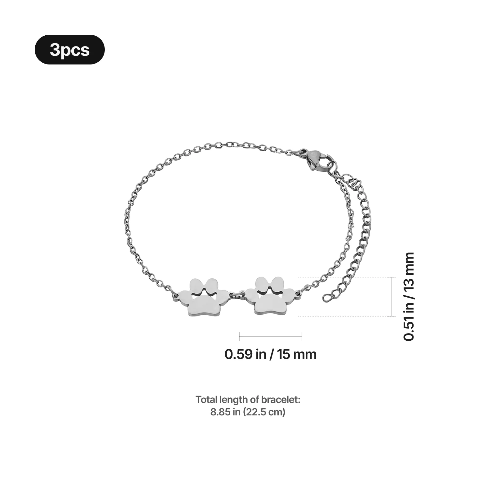Silber Edelstahl Hundepfoten Armband (3 Stück) - Image 3