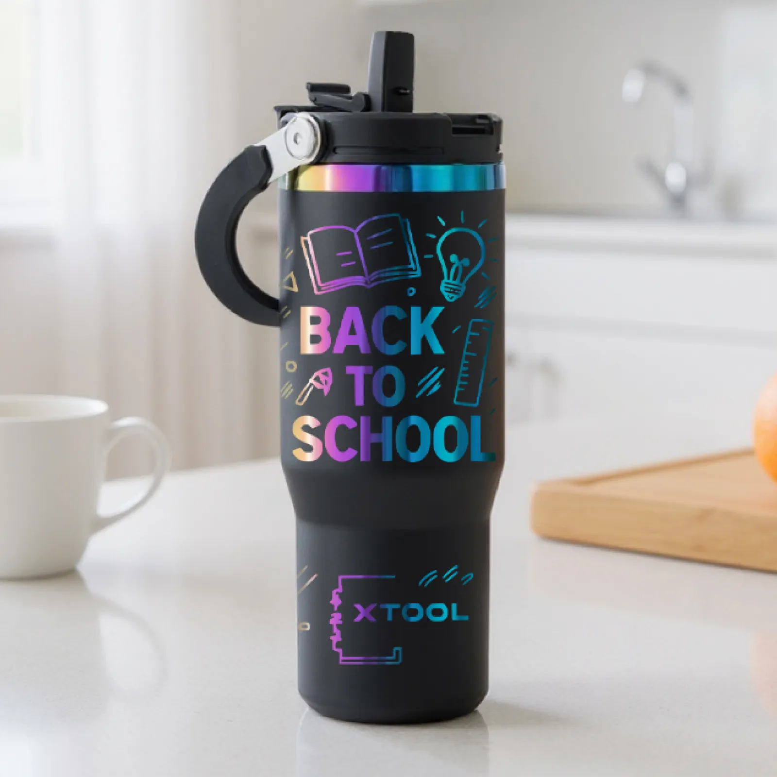 Edelstahl-Tumbler mit Griff und Strohhalm (30 oz) - Image 3