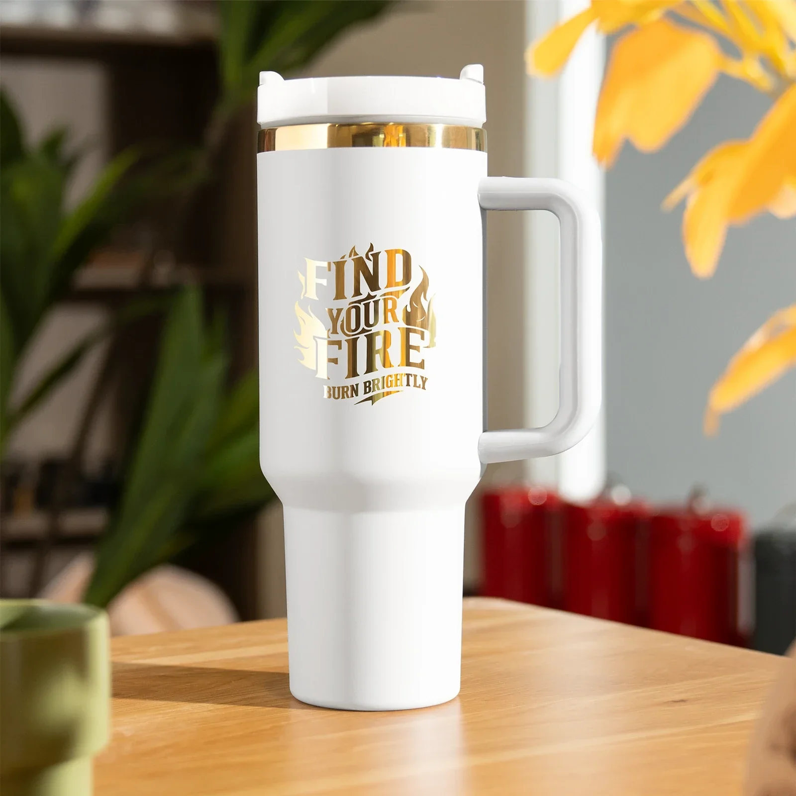 Weiß bis Gold Edelstahl-Tumbler mit abnehmbarem Griff (40 oz) - Image 2