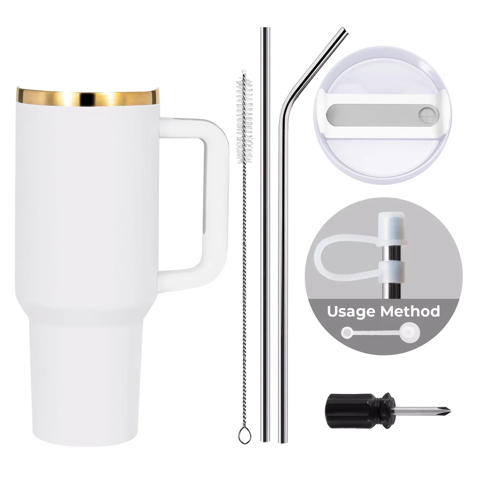 Weiß bis Gold Edelstahl-Tumbler mit abnehmbarem Griff (40 oz) - Image 3