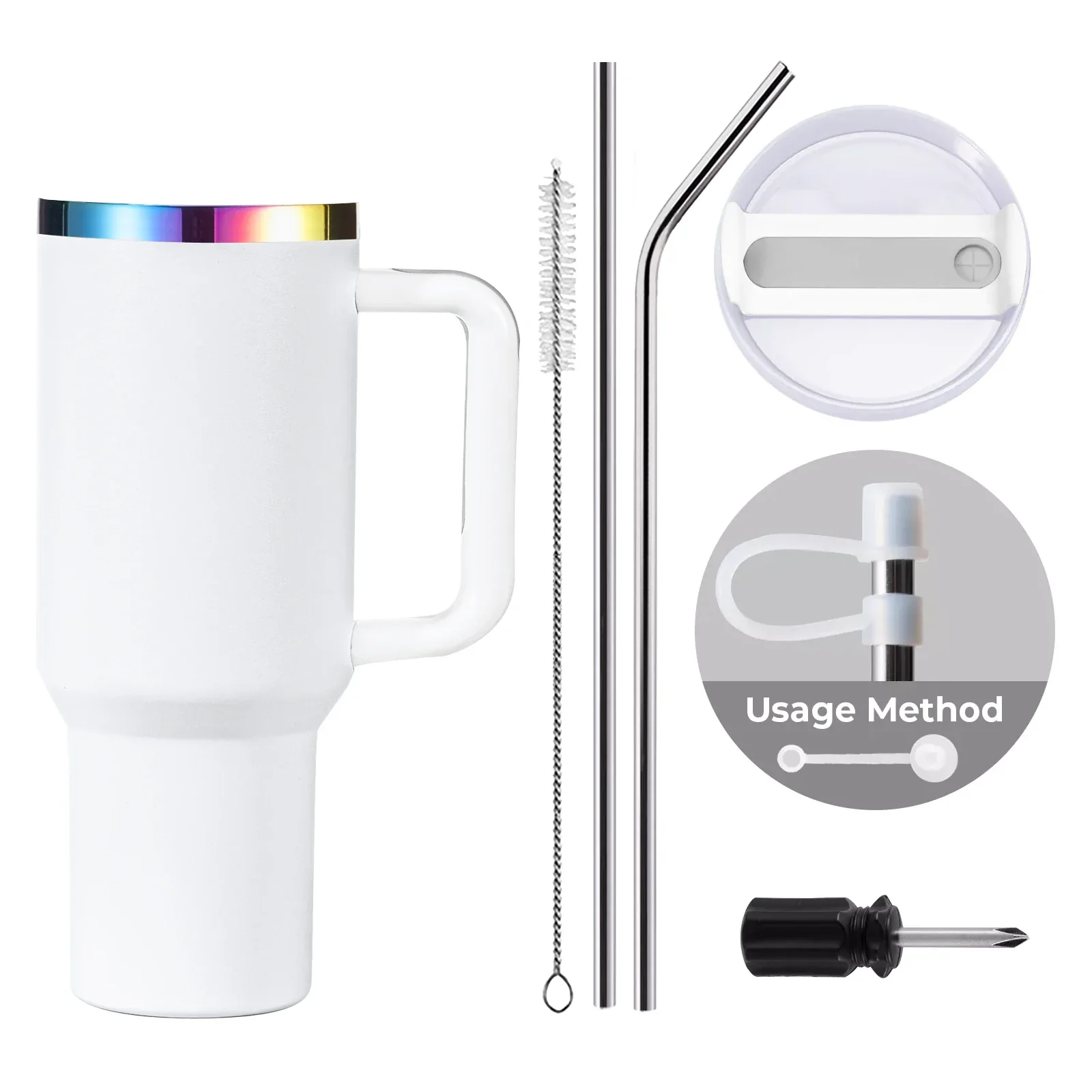Weiß bis Irideszierender Edelstahl-Becher mit Abnehmbarem Griff (40oz) - Image 3
