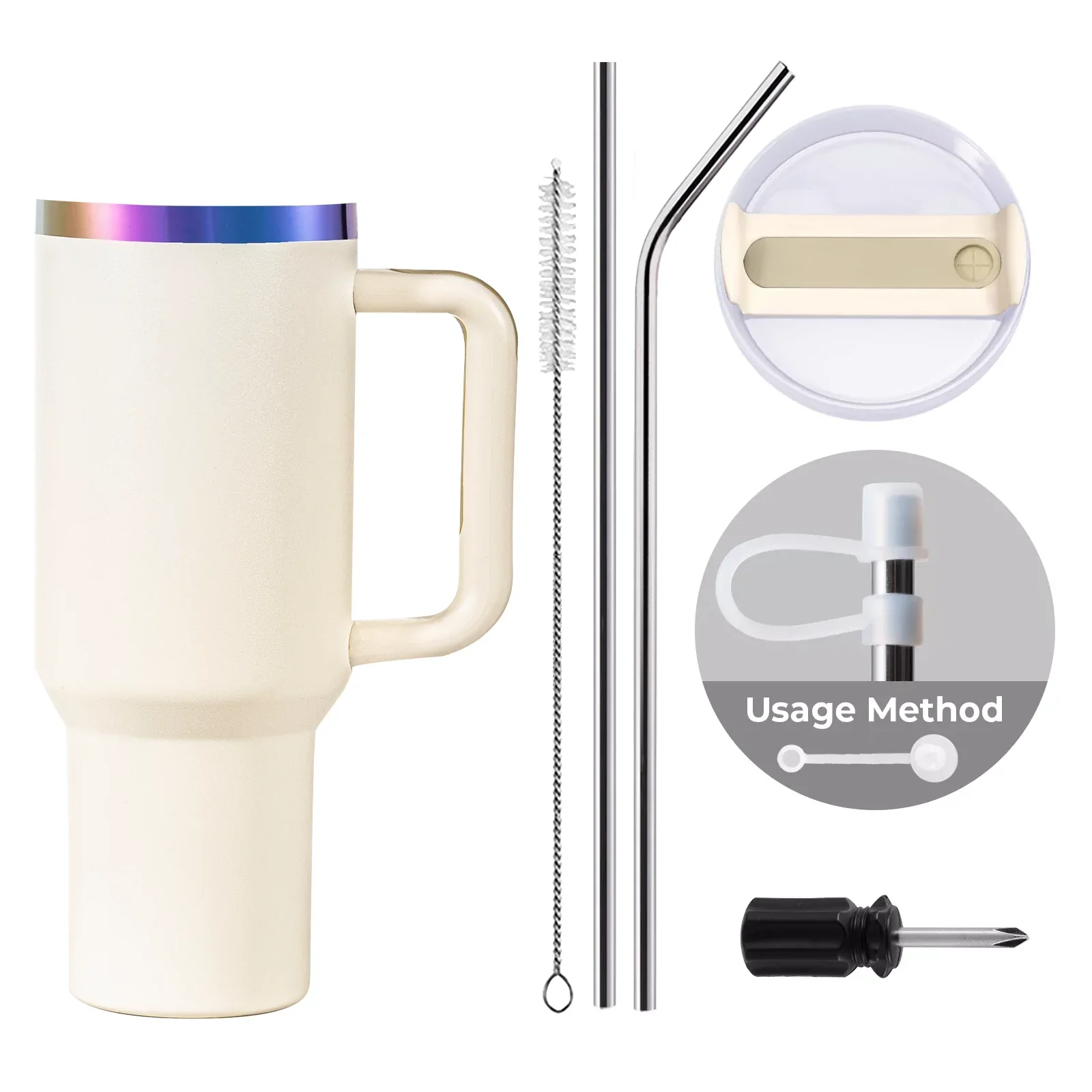 Cremeweißer bis irisierender Edelstahl-Becher mit abnehmbarem Griff (40 oz/1,18 l) - Image 3