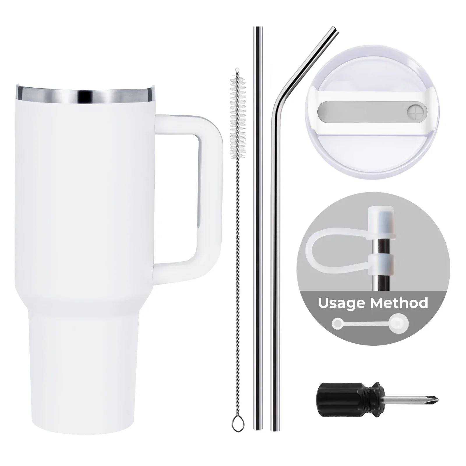 Weiß-zu-Silber Edelstahlbecher mit abnehmbarem Griff (1,2 L) - Image 3