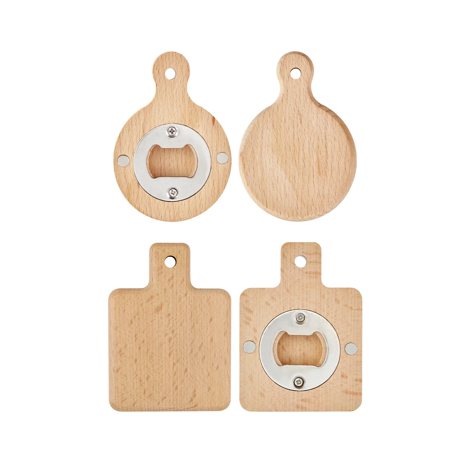 Runder und quadratischer magnetischer Flaschenöffner aus Holz (2 Stk.)