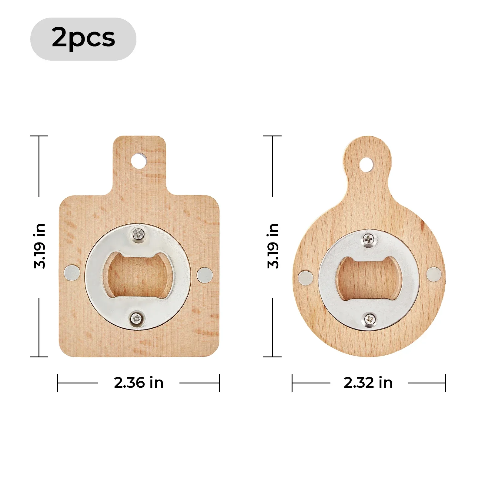 Runder und quadratischer magnetischer Flaschenöffner aus Holz (2 Stk.) - Image 3